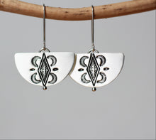 Load image into Gallery viewer, Unique silver earrings-boho stamp design