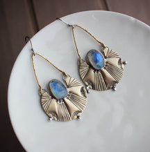 Load image into Gallery viewer, Traveler Swing Earrings -Choose- Rainbow Moonstone - Labradorite - Turquoise