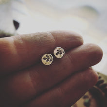 Load image into Gallery viewer, Small silver studs, stud earrings , leaf earrings, stamped studs, sprout earrings