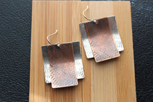Load image into Gallery viewer, Mixed Metal Earrings, silver and copper earrings, modern earrings, handmade jewelry, rustic metal earring