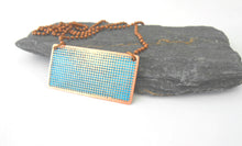 Load image into Gallery viewer, Turquoise statement necklace, copper necklace,  textured circle design, handmade jewelry, etched metal necklace