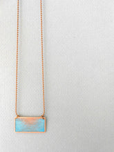 Load image into Gallery viewer, Turquoise statement necklace, copper necklace,  textured circle design, handmade jewelry, etched metal necklace