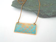 Load image into Gallery viewer, Turquoise statement necklace, copper necklace,  textured circle design, handmade jewelry, etched metal necklace