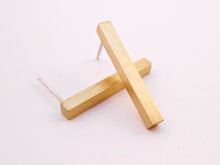 Load image into Gallery viewer, Simple brass bar earrings, gold bar, brass posts, brass and silver