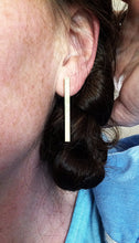 Load image into Gallery viewer, Simple brass bar earrings, gold bar, brass posts, brass and silver