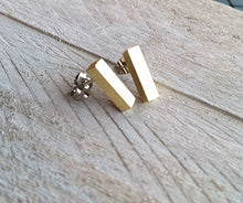 Load image into Gallery viewer, Simple brass bar earrings, gold bar, brass posts, brass and silver