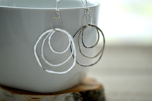 Load image into Gallery viewer, Triple ring silver earrings, sterling silver hoop earrings, hammered silver earrings, dangle