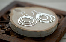 Load image into Gallery viewer, Triple ring silver earrings, sterling silver hoop earrings, hammered silver earrings, dangle
