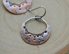 Load image into Gallery viewer, Copper crescent stamped earrings