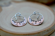 Load image into Gallery viewer, Copper crescent stamped earrings