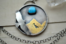 Load image into Gallery viewer, Silver turquoise necklace, mountain necklace, bird necklace, silver jewelry, turquoise jewelry
