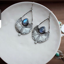 Load image into Gallery viewer, Traveler Swing Earrings -Choose- Rainbow Moonstone - Labradorite - Turquoise
