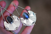 Load image into Gallery viewer, Traveler Swing Earrings -Choose- Rainbow Moonstone - Labradorite - Turquoise
