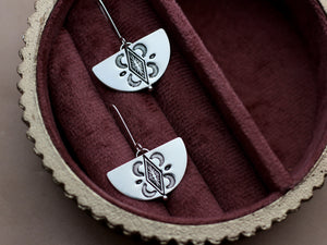 Unique silver earrings-boho stamp design