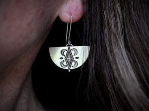 Unique silver earrings-boho stamp design