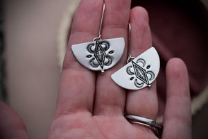 Unique silver earrings-boho stamp design
