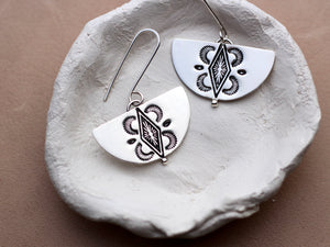 Unique silver earrings-boho stamp design