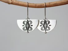 Load image into Gallery viewer, Unique silver earrings-boho stamp design
