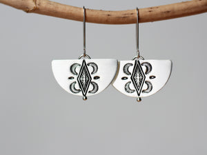 Unique silver earrings-boho stamp design