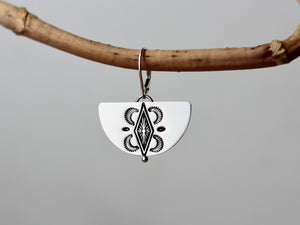 Unique silver earrings-boho stamp design