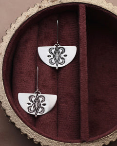 Unique silver earrings-boho stamp design