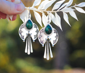 Pick your Gemstone- Stamped 3 fringe Earrings