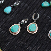Load image into Gallery viewer, Sonoran Turquoise huggies, gold filled and sterling silver
