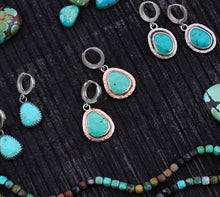 Load image into Gallery viewer, Sonoran Turquoise huggies, gold filled and sterling silver
