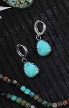 Load image into Gallery viewer, Sonoran Turquoise huggies- dark sterling silver
