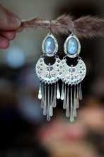 Load image into Gallery viewer, Rainbow moonstone fringe earrings - sterling silver
