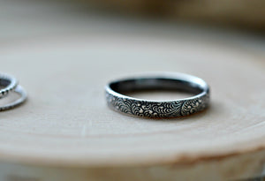 Floral silver ring-stacking ring-wedding band