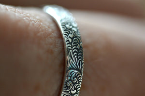 Floral silver ring-stacking ring-wedding band