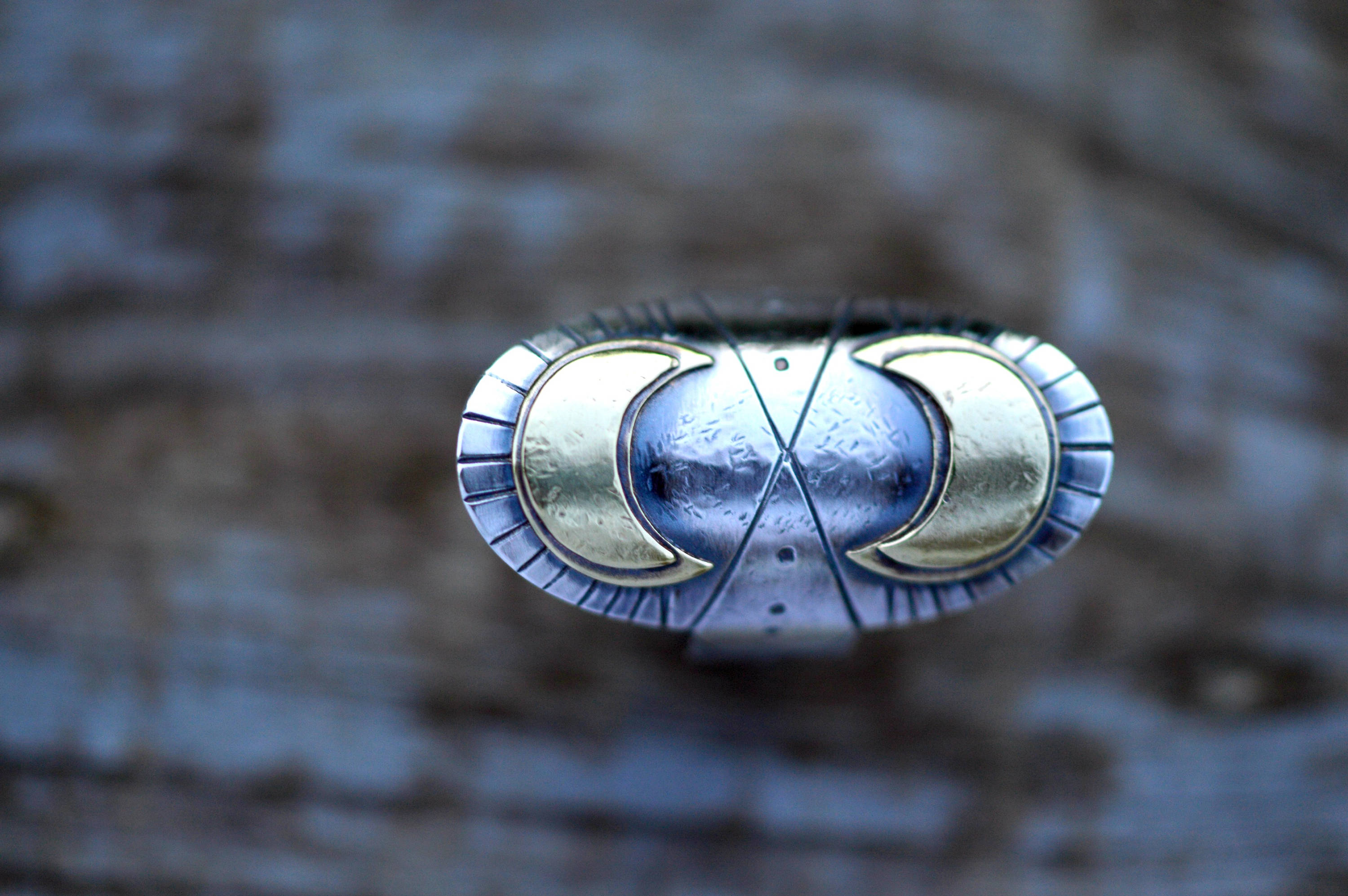 Sterling silver and brass moon ring