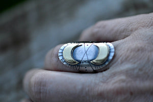 Sterling silver and brass moon ring