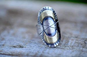 Sterling silver and brass moon ring
