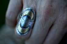 Load image into Gallery viewer, Sterling silver and brass moon ring
