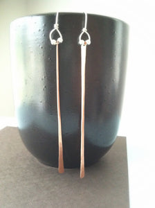 Hammered copper bar earrings