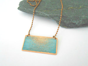 Turquoise statement necklace, copper necklace,  textured circle design, handmade jewelry, etched metal necklace