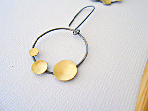 Oxidized silver earrings, unique hoop earrings, circle earrings