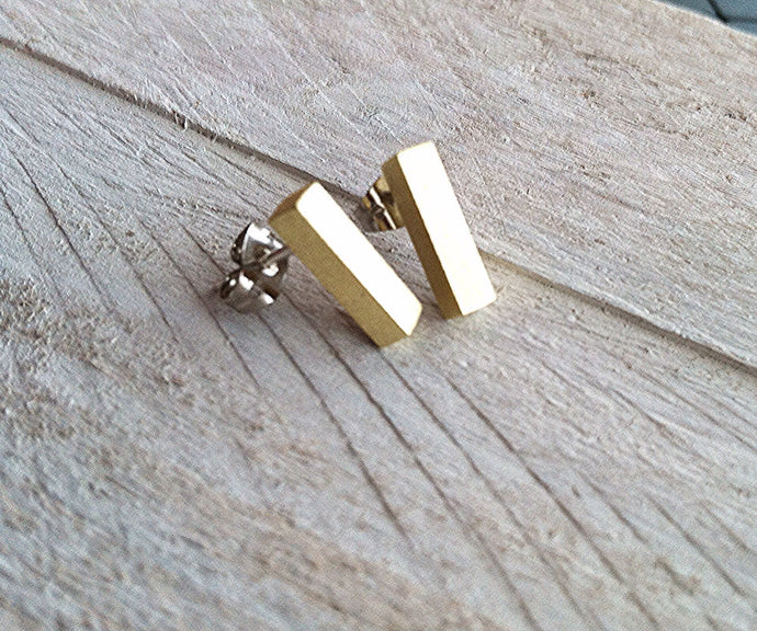 Simple brass bar earrings, gold bar, brass posts, brass and silver