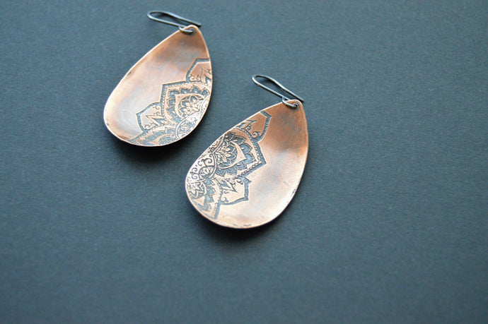 Rustic copper mandala earrings