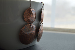 Modern copper earrings-hammered copper earrings- copper jewelry-large earrings