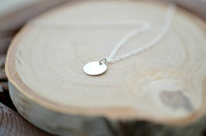 Small silver disc necklace, silver necklace, petite silver charm, layering necklace