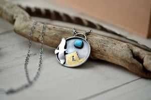 Silver turquoise necklace, mountain necklace, bird necklace, silver jewelry, turquoise jewelry