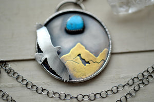 Silver turquoise necklace, mountain necklace, bird necklace, silver jewelry, turquoise jewelry