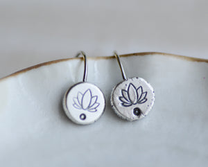 Small silver lotus flower earrings