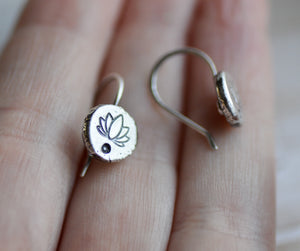 Small silver lotus flower earrings
