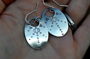 Stamped Lotus drop earrings