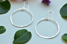 Load image into Gallery viewer, Hammered Sterling silver hoop earrings- organic shaped
