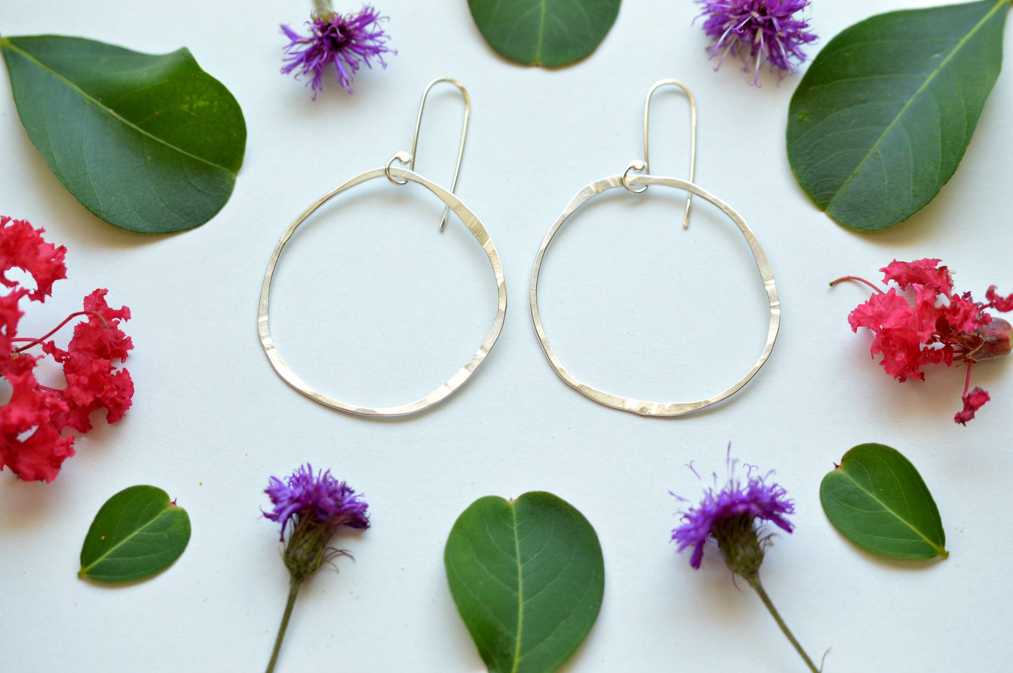 Sterling Silver Boho Crescent Hoop Earrings - Handmade Hammered Moon Shape Doted Design